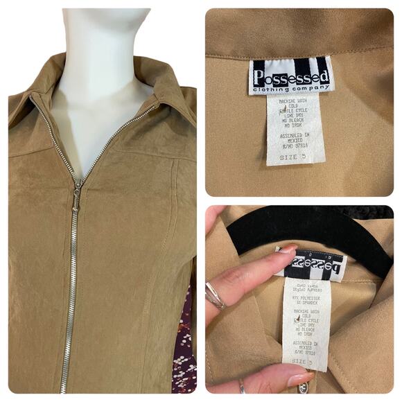 90's Vintage Tan Zip-Up Mini Dress by Possessed Clothing Company - Picture 7 of 8
